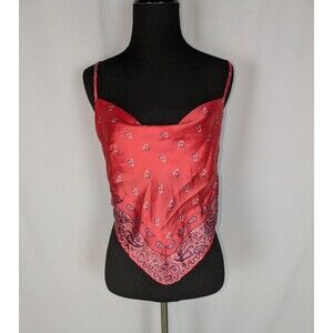 Japna Blouse M Women's Pink Bandana Print Spaghetti Strap Tie Back Festival Rave
